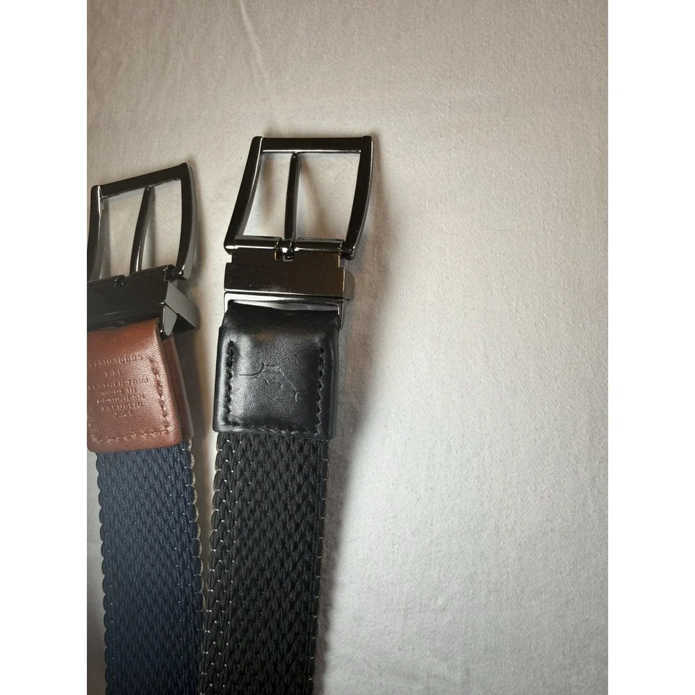 2- TOMMY BAHAMA MENS REVERSIBLE BELT | G13 L/XL (42-44) Stretch Black, Blue, Tan